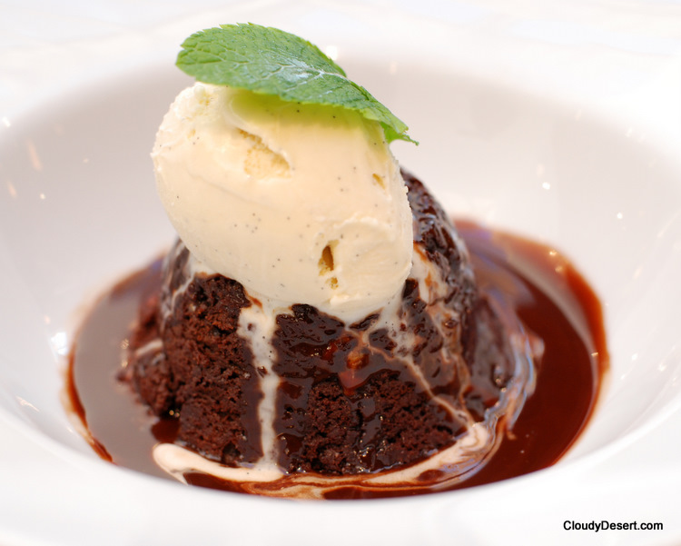 chocolate cake with vanilla ice cream